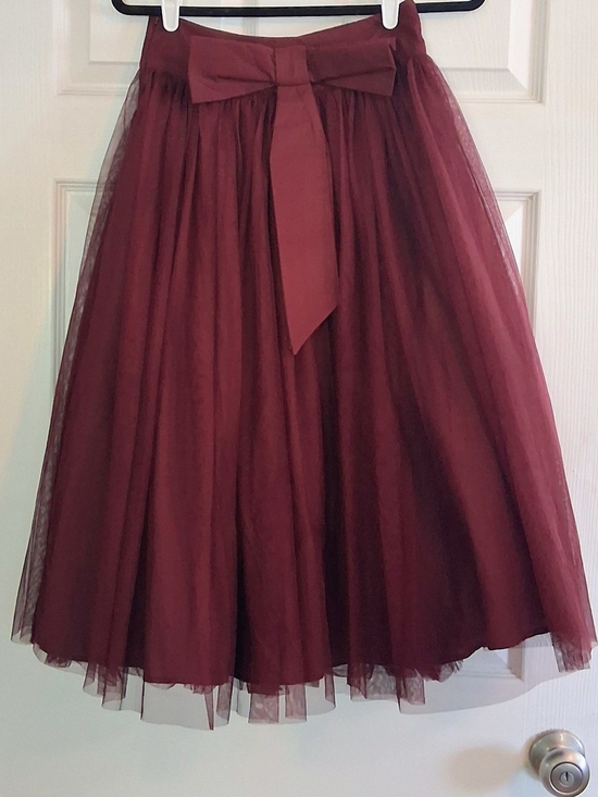 ASOS Dresses & Skirts - ASOS Burgundy Tulle Midi Skirt Layered Mesh Skater Circle Bow Size 2